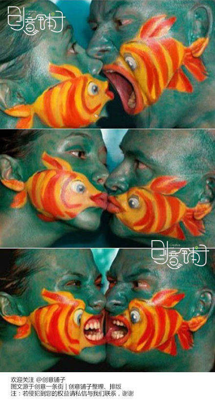 有意思的接吻鱼，想拍个性照的朋友们可以考虑效仿，极富视觉冲击力的涂鸦，不失为一种有意义的留念方式，即亲密又有搞笑的温馨